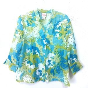 Ruby Rd Lightweight Burnout 3/4 Sleeve Top Sz 14